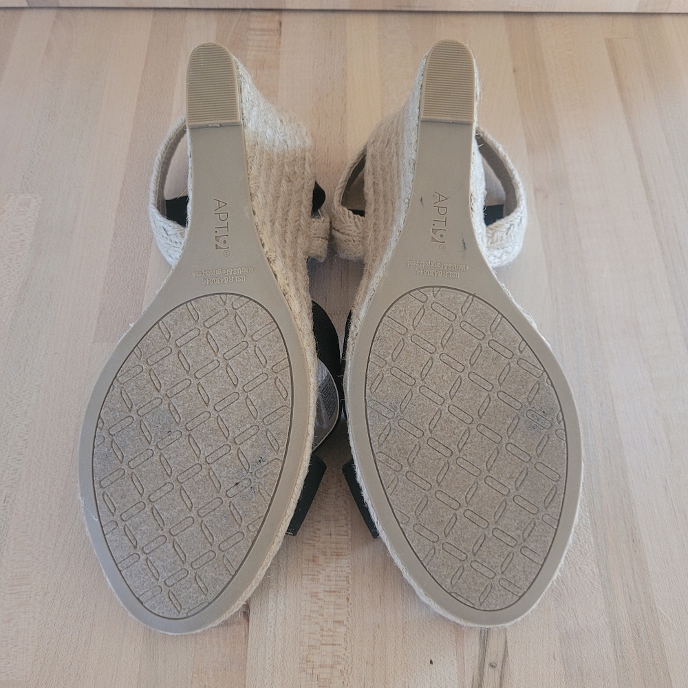 Apt. 9 Black and Tan Espadrille Wedge Cross Toe, Slingback Sandal. Size 10 - Picture 11 of 12